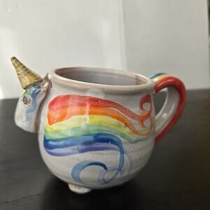 Mudworks Pottery USA Elwood Unicorn Rainbow Footed Mug